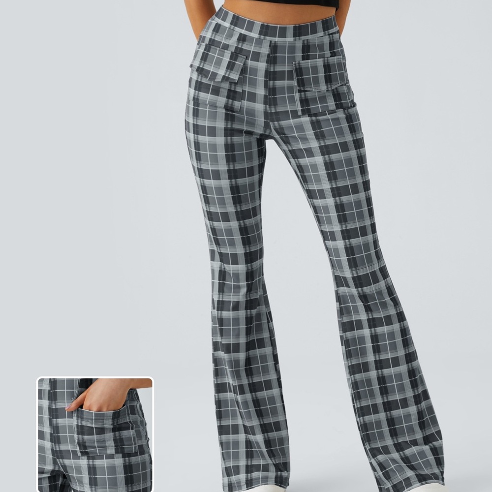 HALARA Gray Plaid Boot Cut Pants